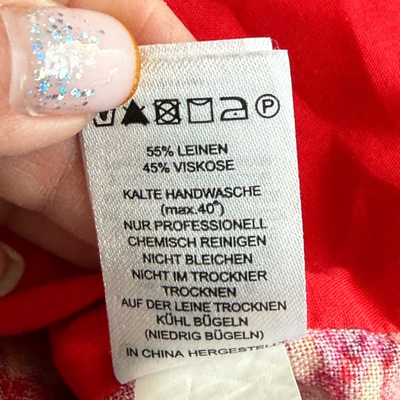 Anthropologie Maison d'Amelie Linen Blend Floral Tie-Front Blouse Size M Red EUC - Picture 8 of 10